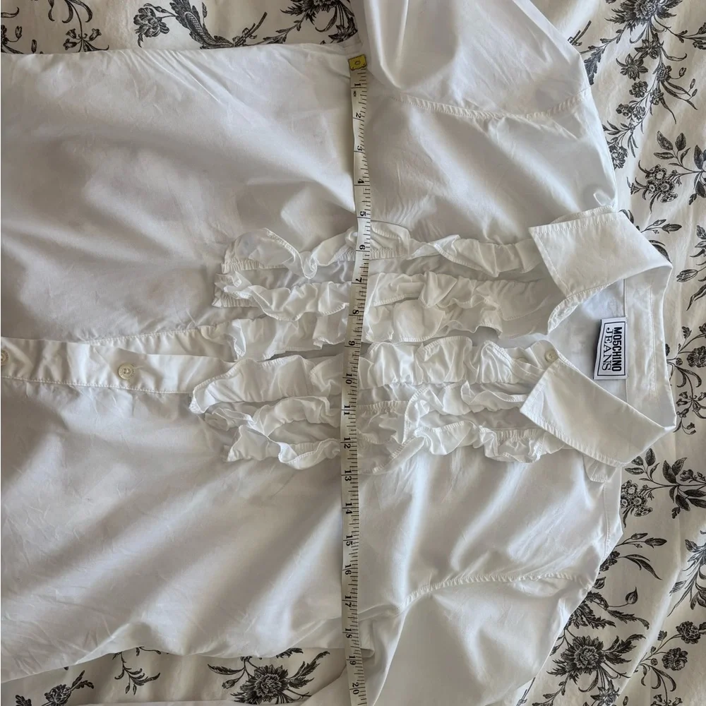 Moschino White Ruffled Button-Up Shirt - Picture 6 of 7